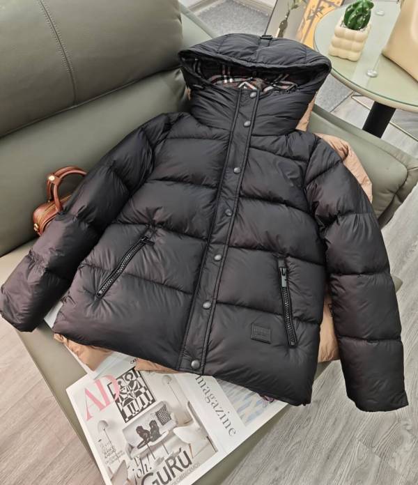 Burberry Puffer Down Hood Jacket in a classic black.
