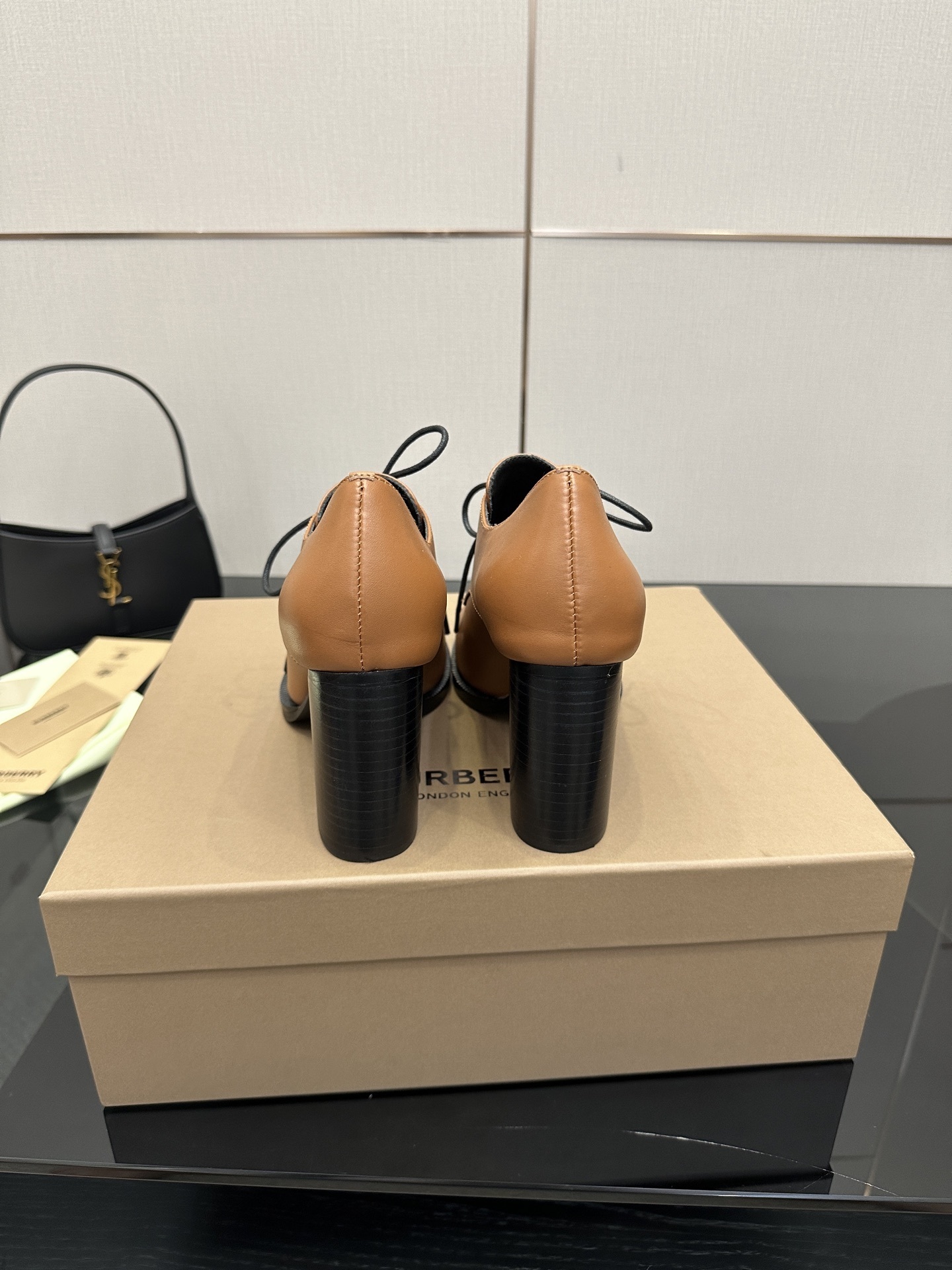 Burberry Vintage Check Cap-Toe Brown Leather Lace-Up Pumps - Image 4