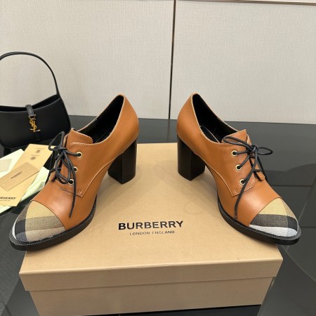 Burberry Vintage Check Cap-Toe Brown Leather Lace-Up Pumps