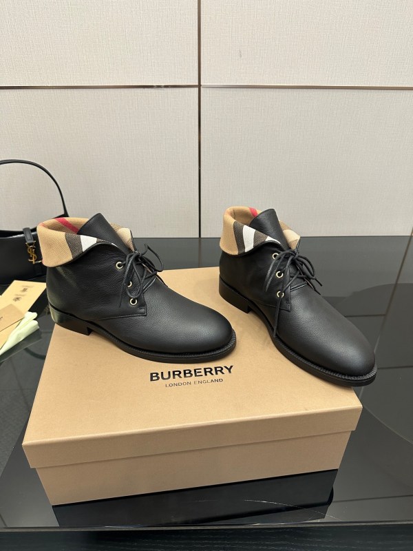 Burberry Vintage Check Fold-Over Black Leather Ankle Boots