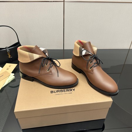 Burberry Vintage Check Fold-Over Brown Leather Ankle Boots