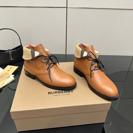 Burberry Vintage Check Fold-Over Tan Leather Ankle Boots