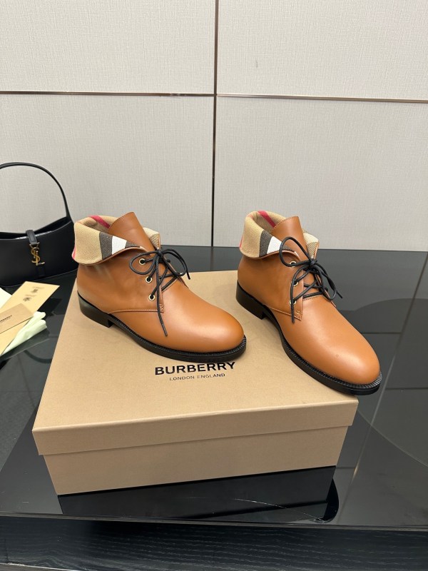 Burberry Vintage Check Fold-Over Tan Leather Ankle Boots