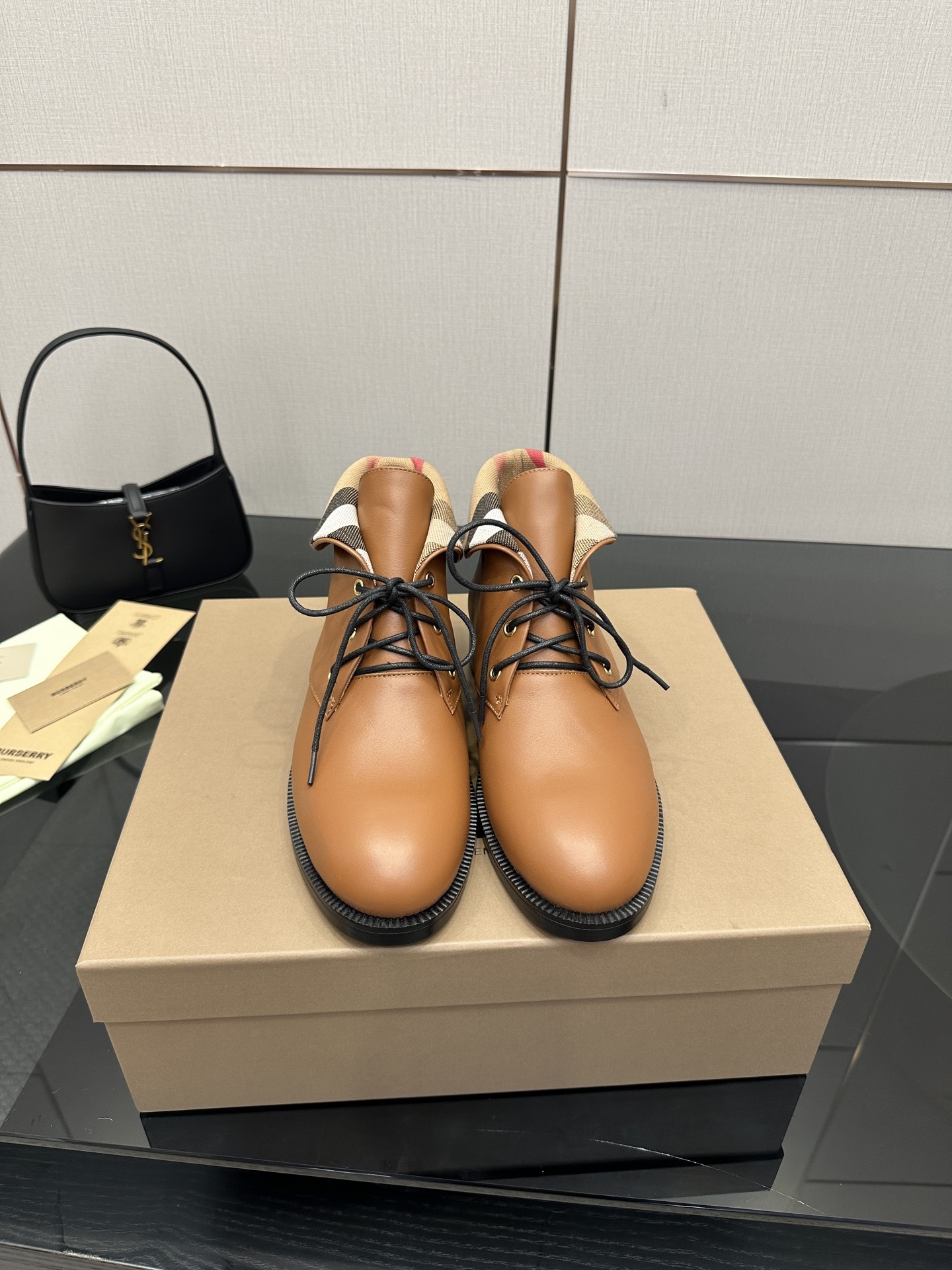 Burberry Vintage Check Fold-Over Tan Leather Ankle Boots - Image 10