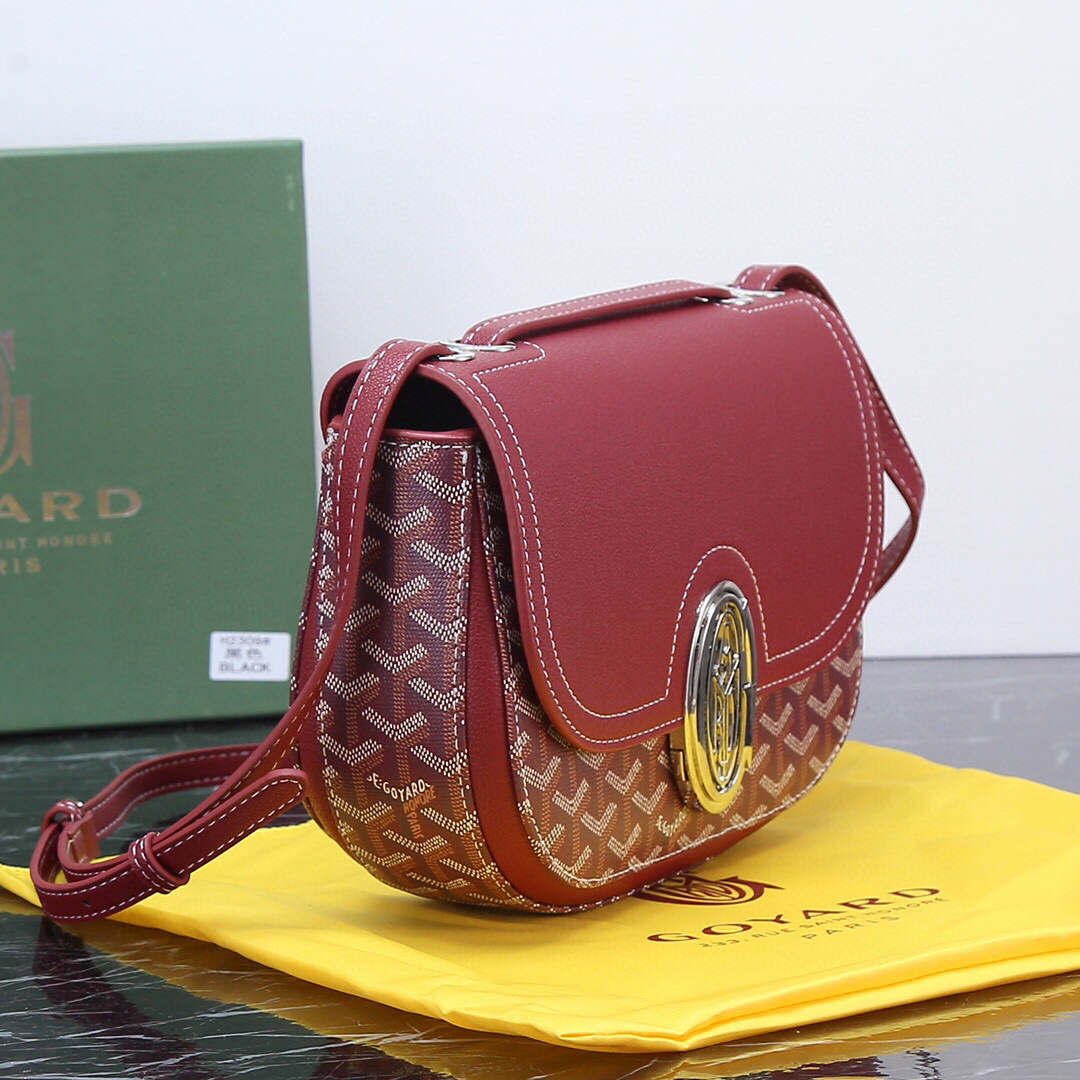 Goyard 233 PM Shoulder Bag in red with gold oval clasp.