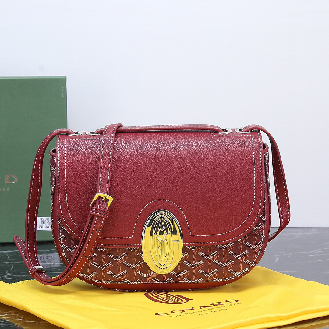 Goyard 233 PM Shoulder Bag in red with gold oval clasp.