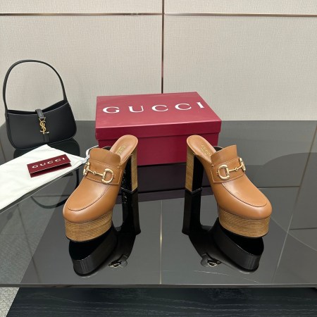 Gucci Tan Horsebit Platform Mules