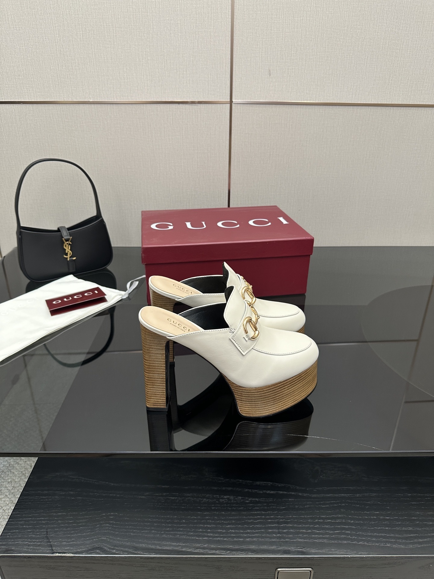 Gucci White Horsebit Platform Leather Mules - Image 6