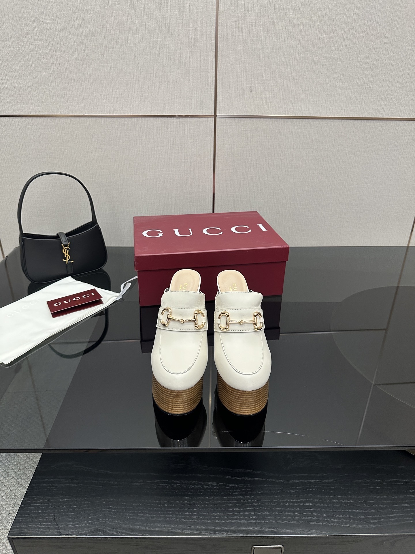 Gucci White Horsebit Platform Leather Mules - Image 10