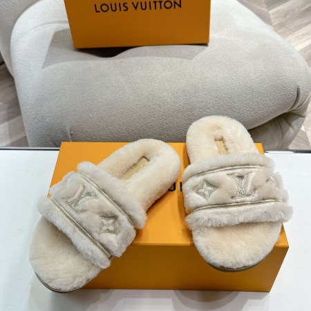 Louis Vuitton Beige Easy Mule Shearling Slippers