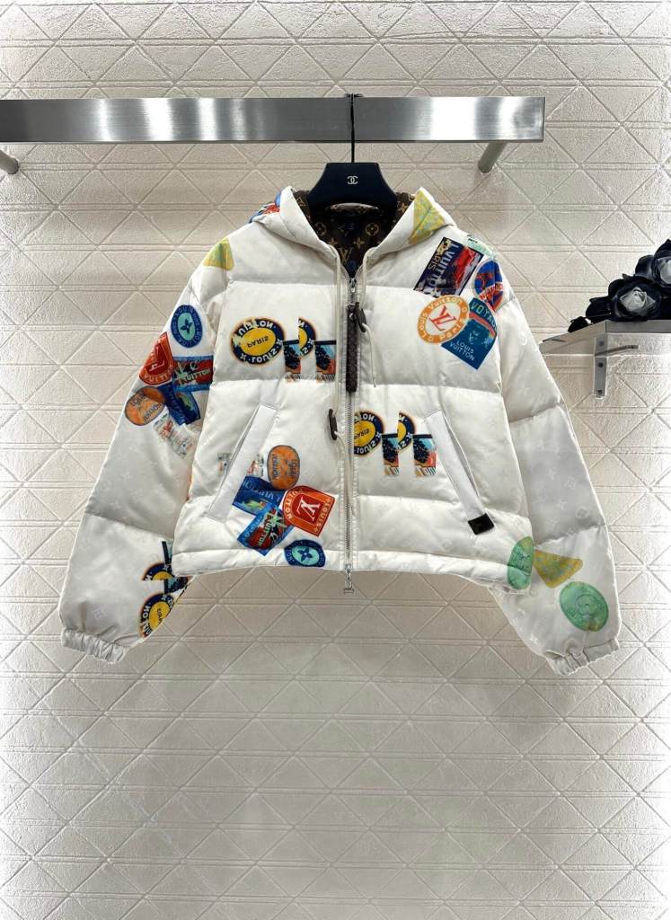 Louis Vuitton Monogram Bouclé Hoodie down jackets- Milky White