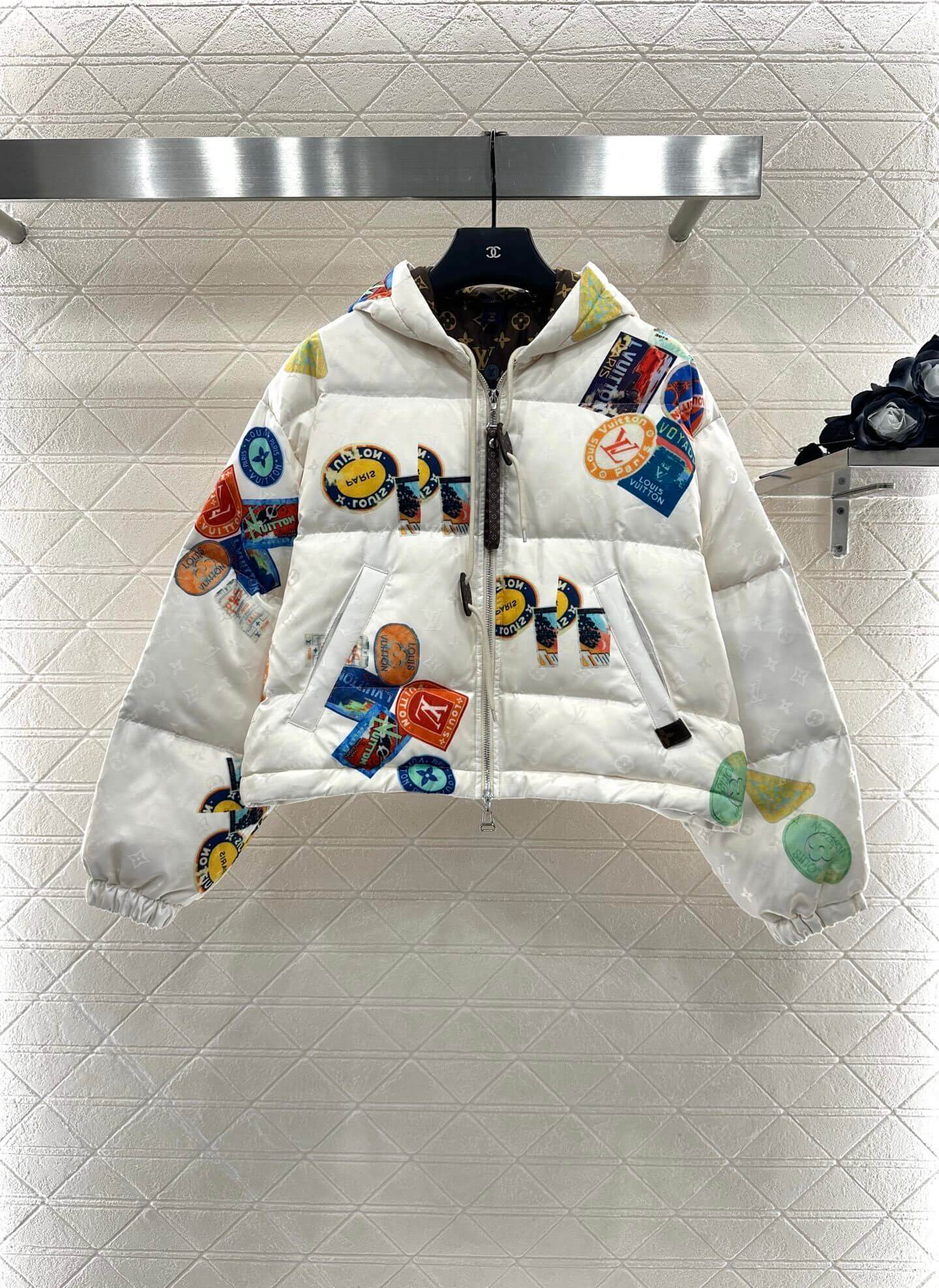 Louis Vuitton Monogram Bouclé Hoodie down jackets- Milky White
