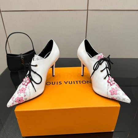 Louis Vuitton Night Bloom White Ankle Lace-Up Pumps