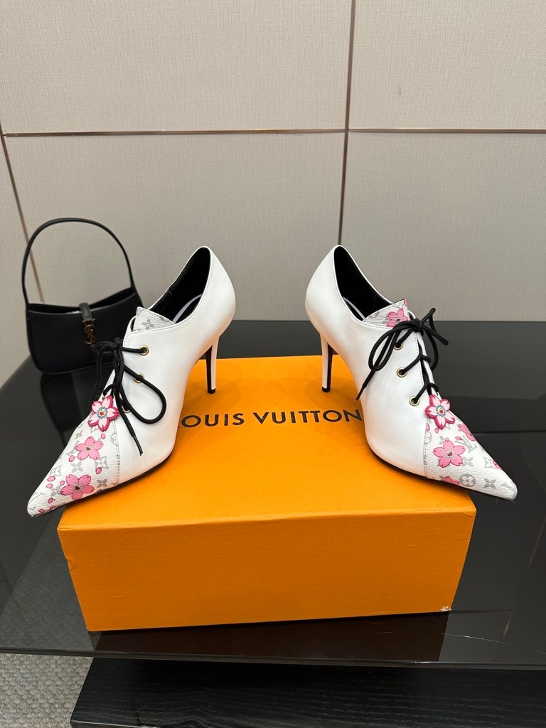 Louis Vuitton Night Bloom White Ankle Lace-Up Pumps