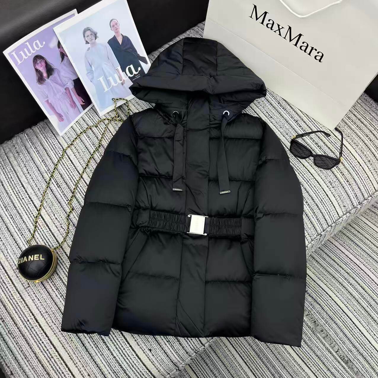 Max Mara Women's Short Cube Pisoft puffer jacket- Black