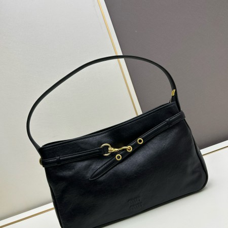 Miu Miu Black Leather Shoulder Bag with Buckle Detail
