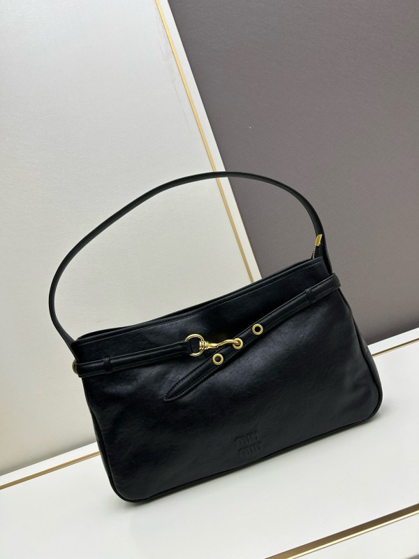 Miu Miu Black Leather Shoulder Bag with Buckle Detail
