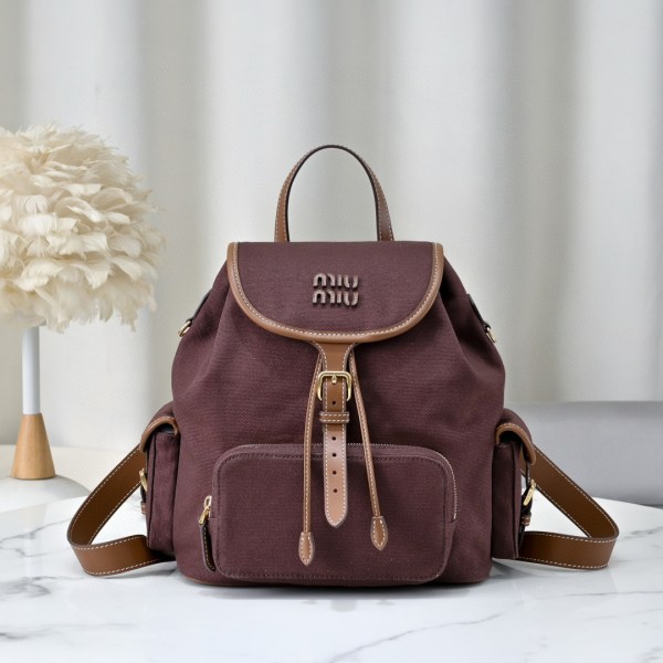Miu Miu Brown Canvas & Leather Messenger Backpack
