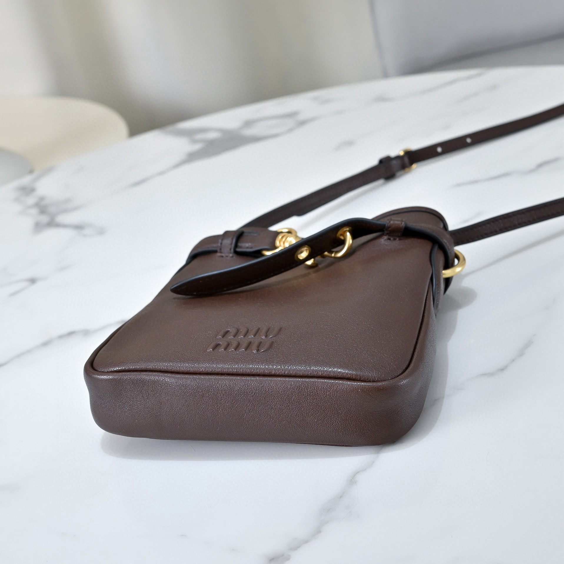 Miu Miu Brown Leather Mini Crossbody Bag