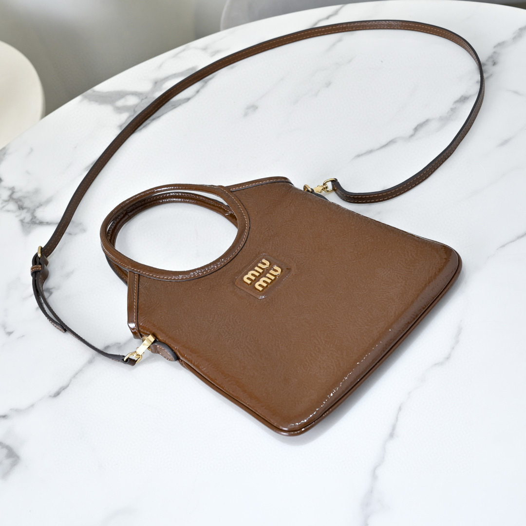 Miu Miu Brown Patent Leather Top Handle Mini Tote Bag