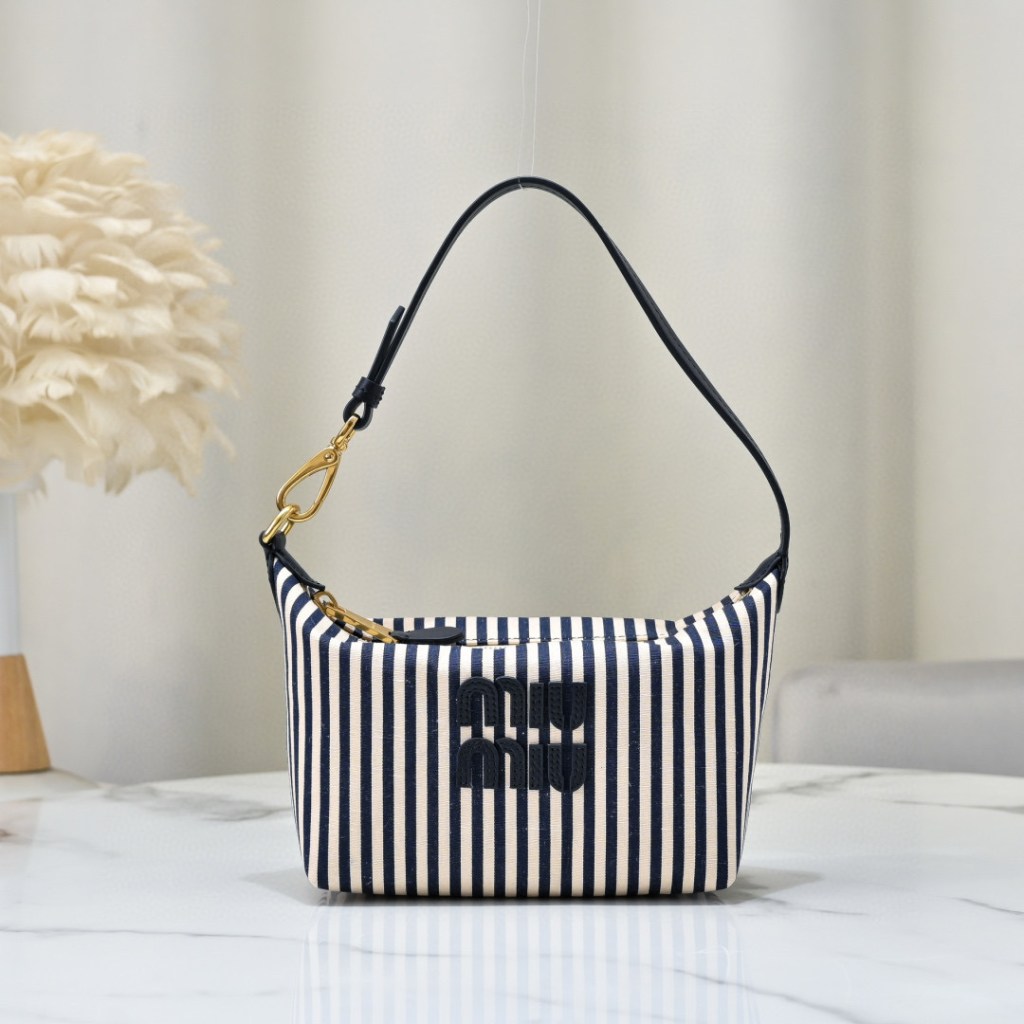 Miu Miu Navy Striped Spirit Fabric Mini Bag