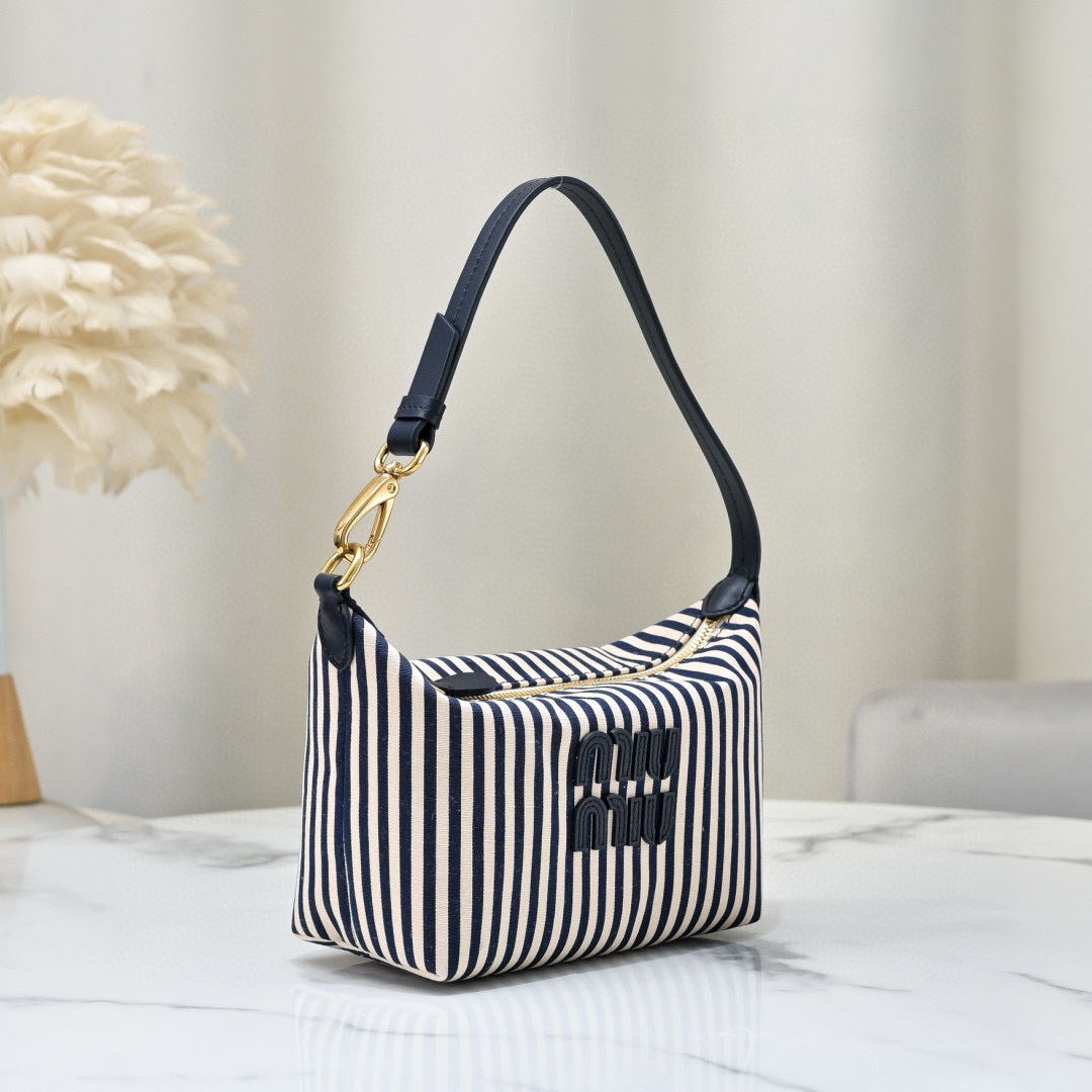 Miu Miu Navy Striped Spirit Fabric Mini Bag