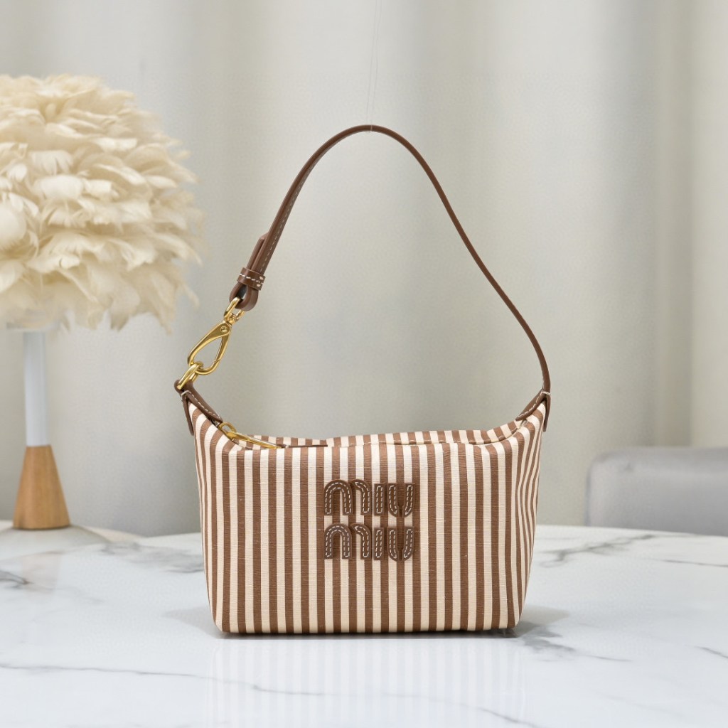 Miu Miu Brown Striped Spirit Fabric Mini Bag