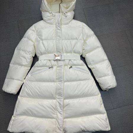 Moncler Bellevue Long Waisted Down Jacket- White