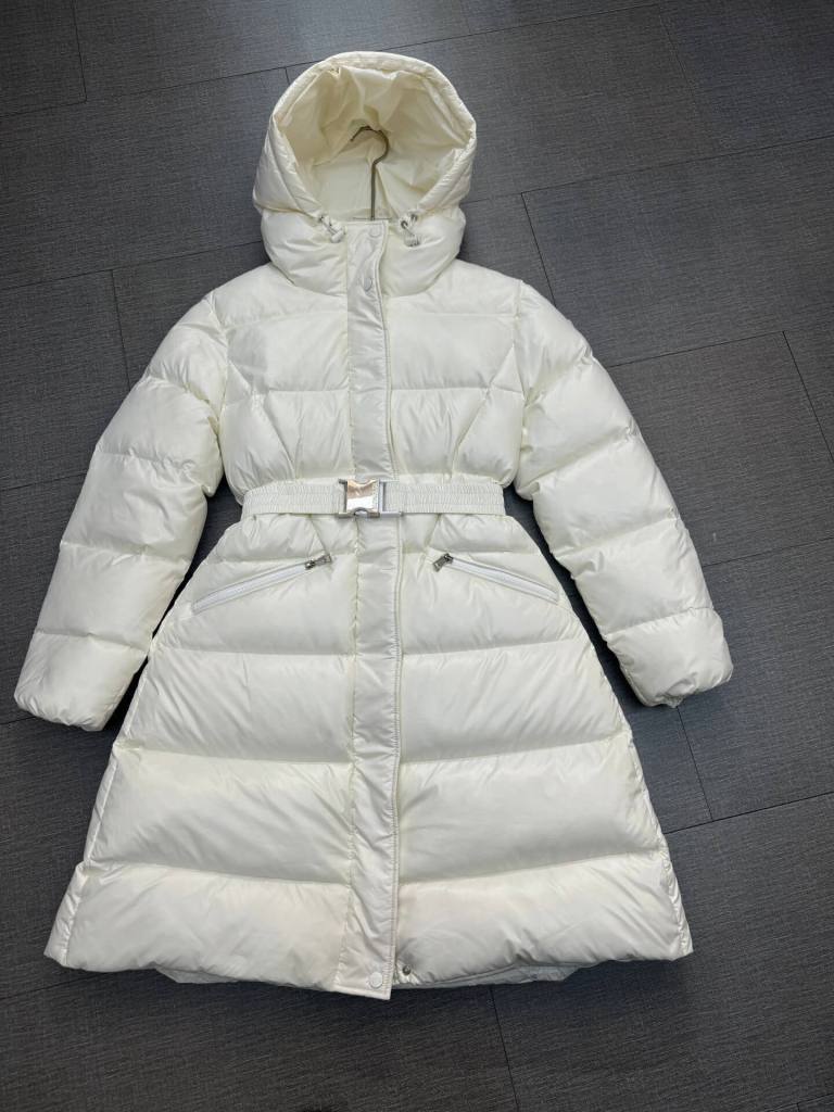 Moncler Bellevue Long Waisted Down Jacket- White