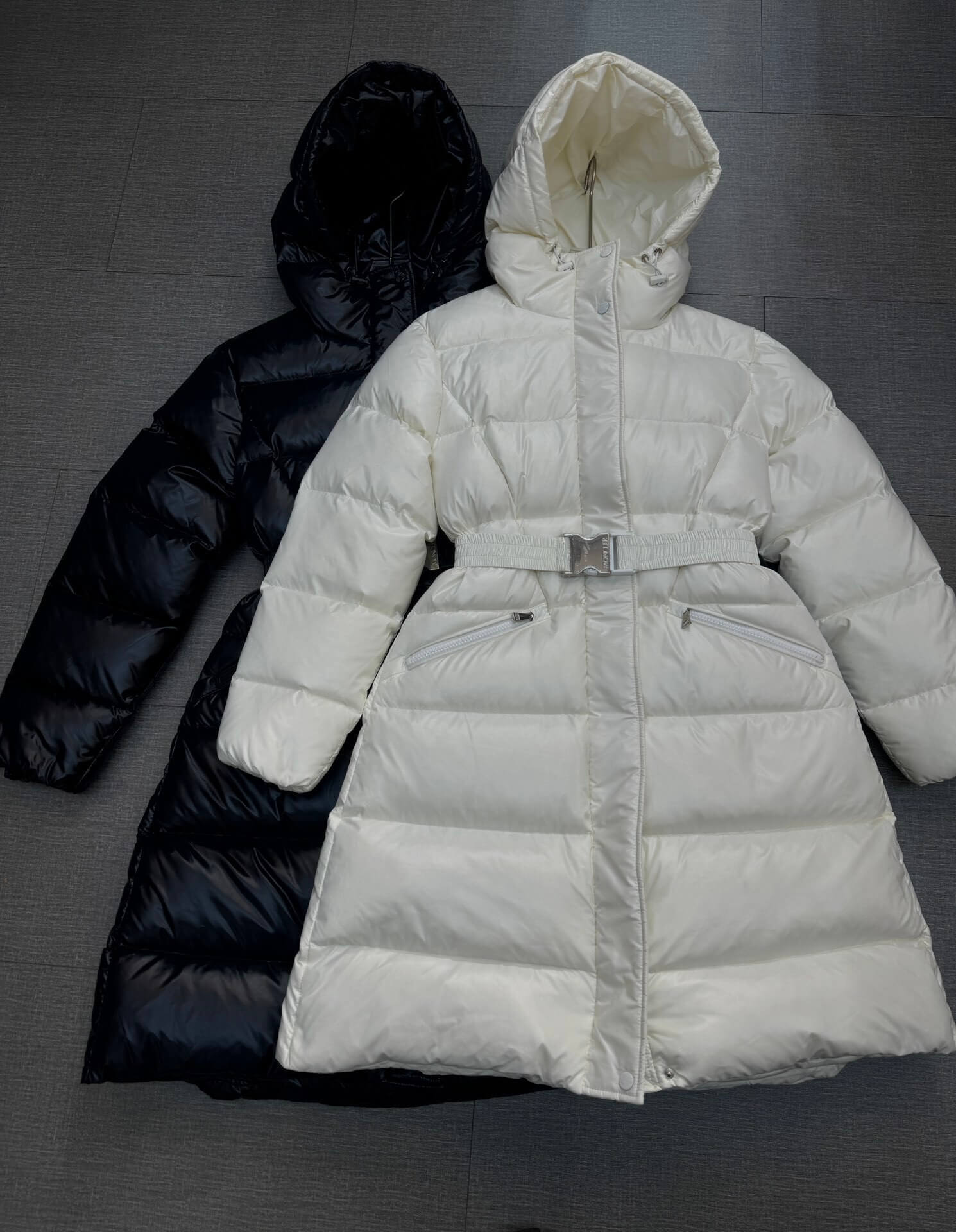 Moncler Bellevue Long Waisted Down Jacket- White - Image 3