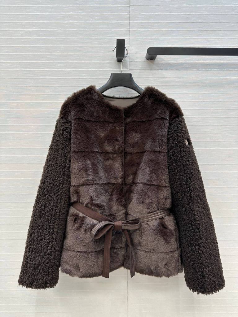 Moncler Jouillat Faux-Fur women's teddy down jacket- Brown