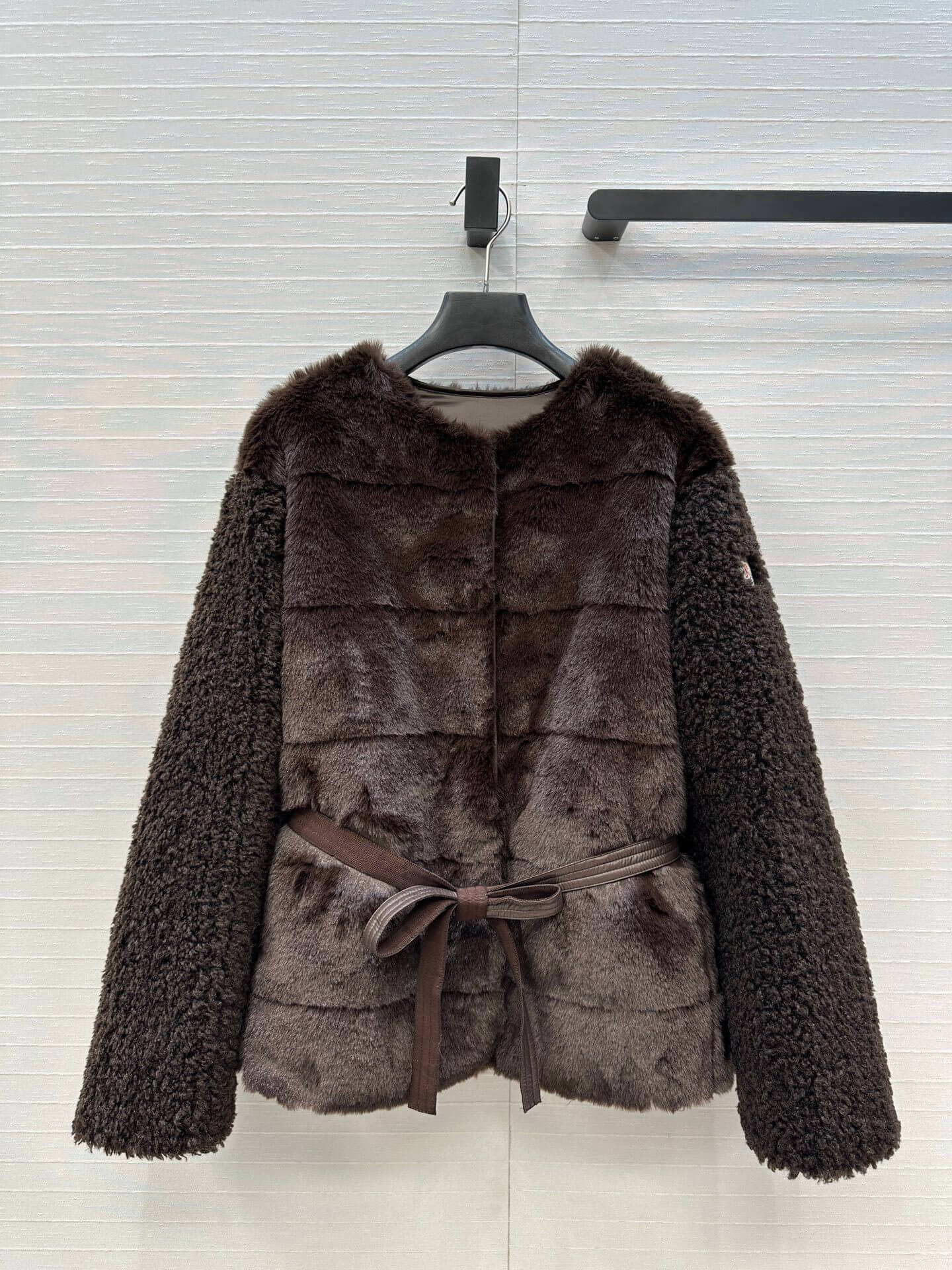 Moncler Jouillat Faux-Fur women's teddy down jacket- Brown