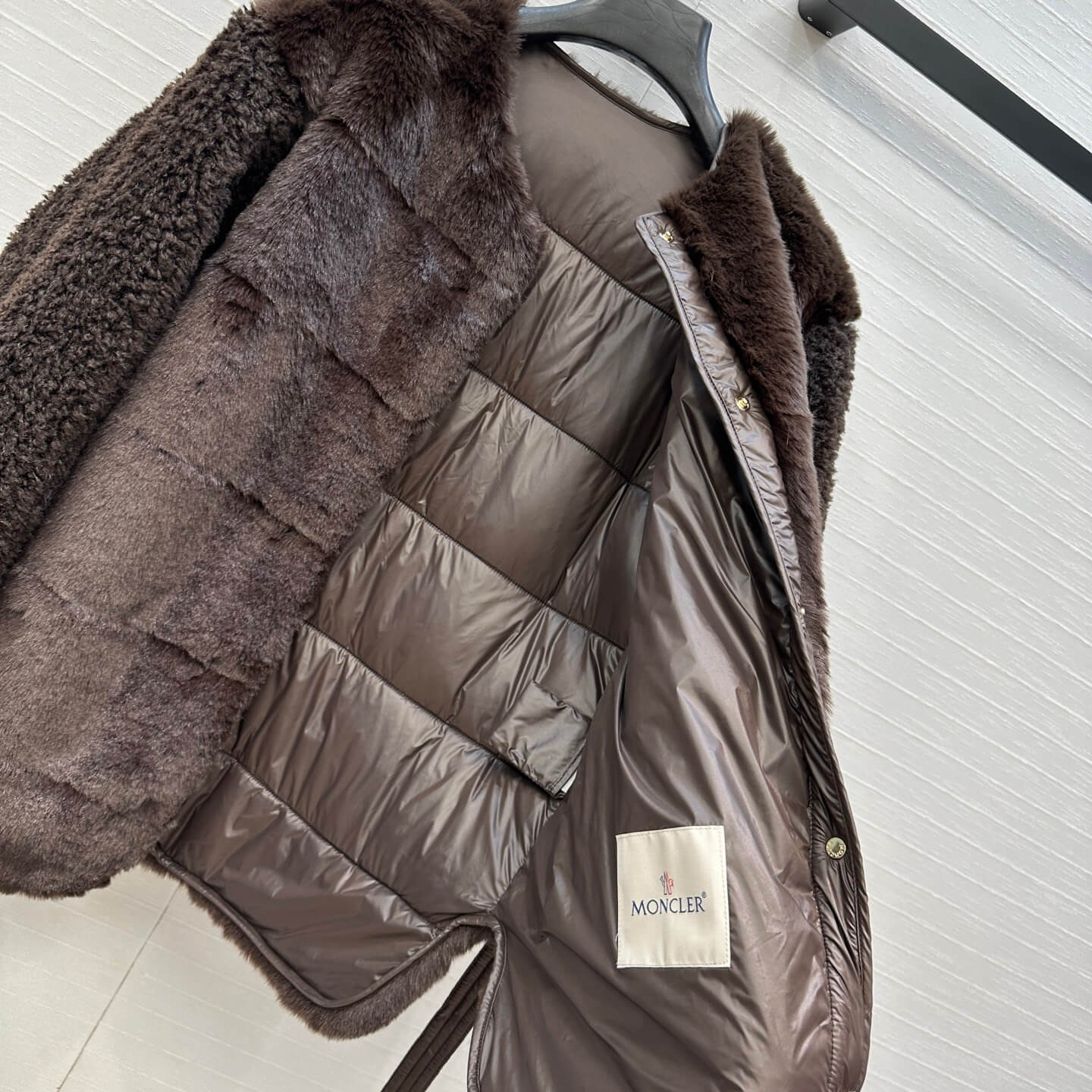 Moncler Jouillat Faux-Fur women's teddy down jacket- Brown - Image 7