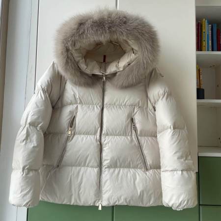 Moncler Laichefur Down Jacket - White with Fur Collar