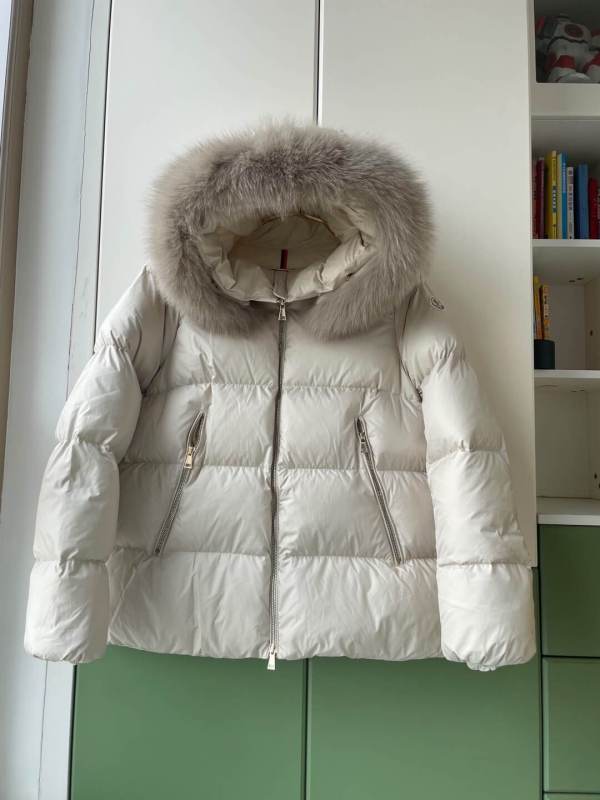 Moncler Laichefur Down Jacket - White with Fur Collar