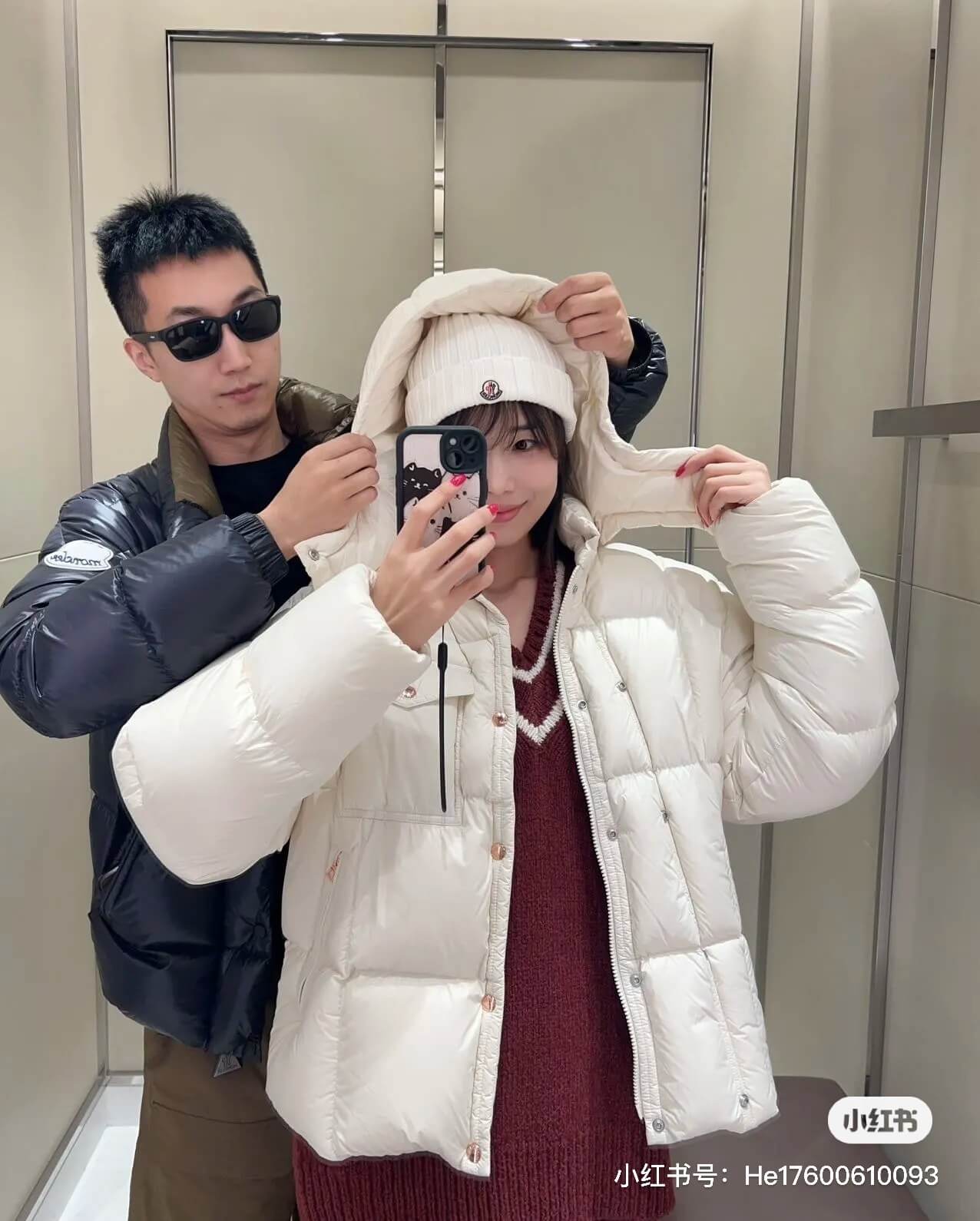 Moncler Serfanto Hooded Short Down Jacket- White Ivory - Image 12