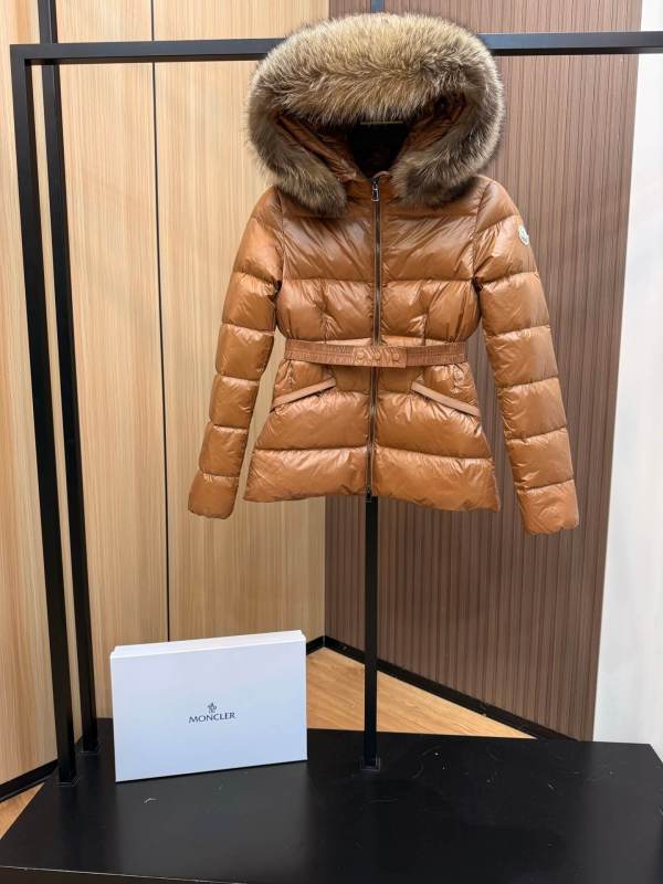 Moncler Women's short fox fur down jacket-Brown