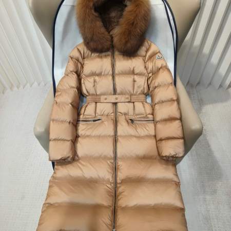 Moncler Boedic Long Down Jacket in Champagne