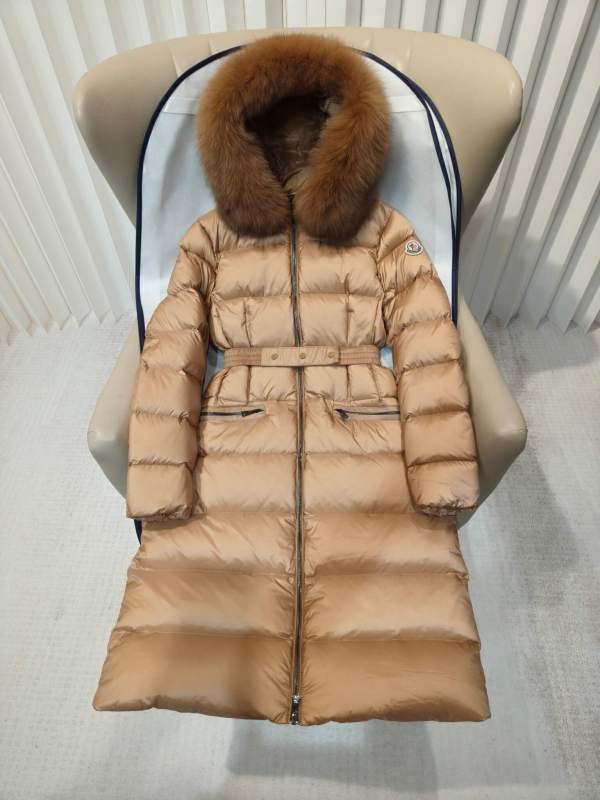 Moncler Boedic Long Down Jacket in Champagne