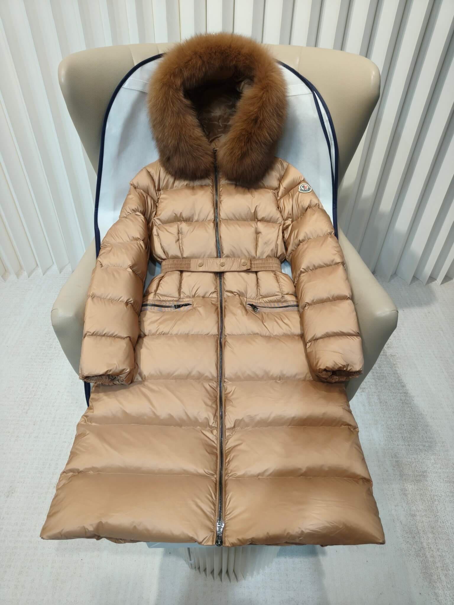 Moncler Boedic Long Down Jacket in Champagne - Image 6