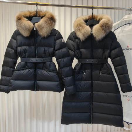 Moncler Down Coats with Fur-Trimmed Hood in Black