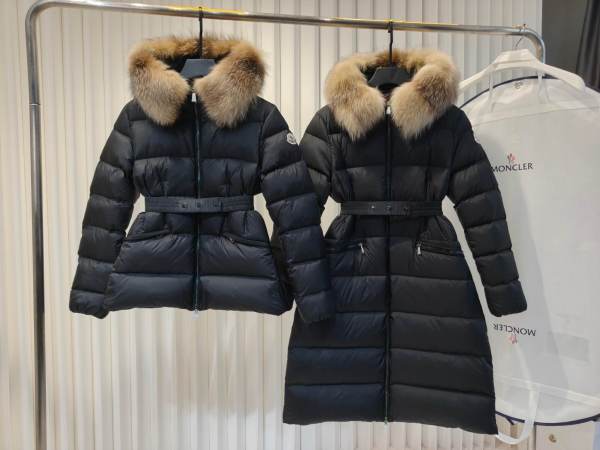 Moncler Down Coats with Fur-Trimmed Hood in Black
