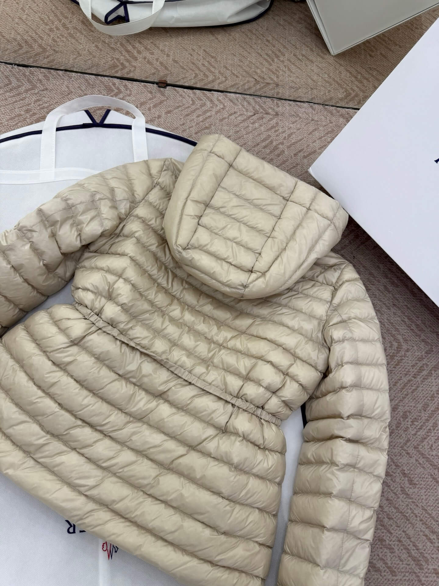 Moncler women's thin hooded down jacket In beige - Image 2