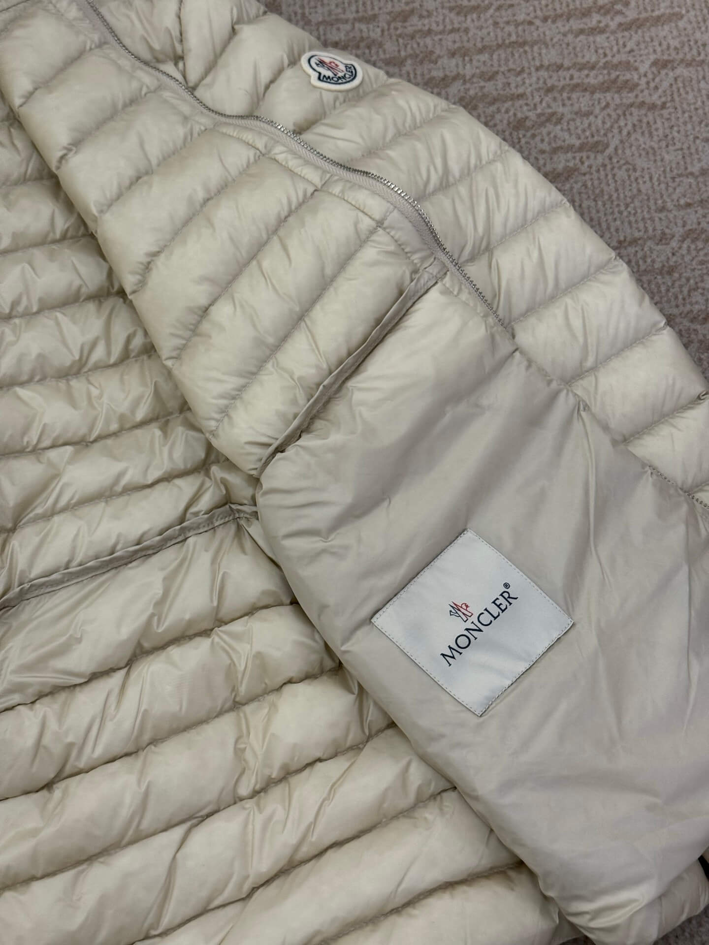 Moncler women's thin hooded down jacket In beige - Image 11