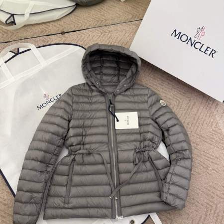 Moncler women's thin hooded down jacket in gray