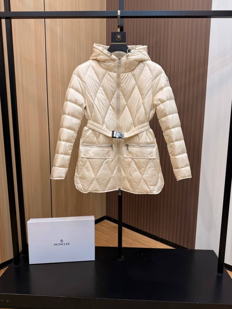 Moncler women's waist-length short Down Jacket- Off-White