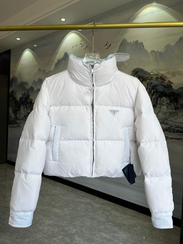Prada Ciré Cropped Puffer Down Jacket- White