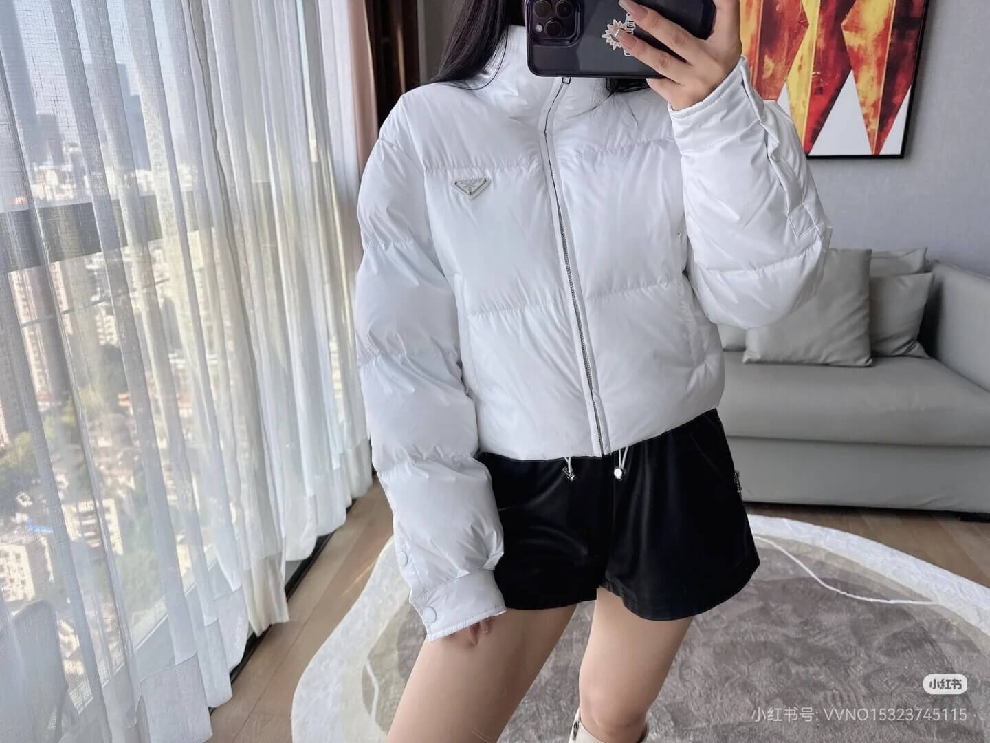 Prada Ciré Cropped Puffer Down Jacket- White - Image 12