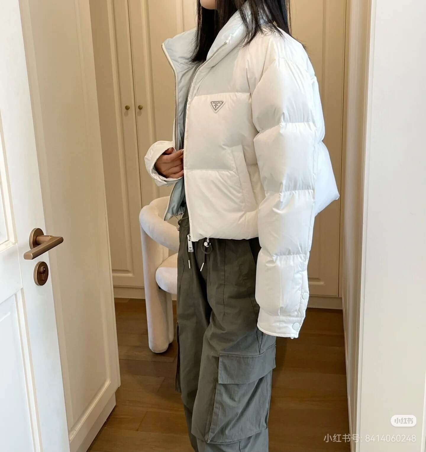Prada Ciré Cropped Puffer Down Jacket- White - Image 7