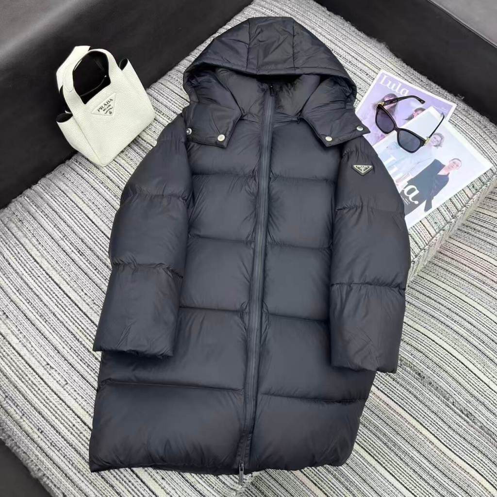 Prada Re-Nylon Long Puffer women's down Jacket- Black
